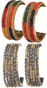 Somil Combo Of Party & Wedding Colorful Glass Bangle/Kada, Pack Of 16, Multi,Gray