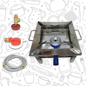 UMA STOVE 12 X 12 Square steel Gas Stove/steel Bhatti with Fitted Pipe Lighter, Valve and adaptore (size 12 L X 12 W X 8 H Inch,)