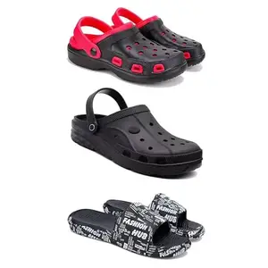 WINGSCRAFT-Lightweight Classic Clogs || Sandals with Slider Adjustable Back Strap for Men-Combo(3)-3017-3095-3103-9 Black