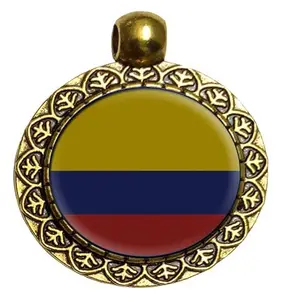 Colombia National Flag Pendant Necklace Chain Locket with Hook (1 Piece) | 25mm Round Alloy Steel | Imported from Thailand