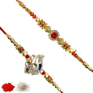Rakhiya.com Designer Rakhi set of two, Multicolour rakhi, combo of two (set of 2), With Roli Chawal Packet 0005