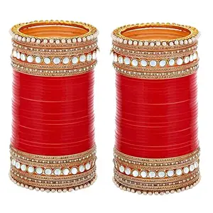 Lucky Jewellery Bridal Bangle Set Dhanteras/Diwali/Bhai Dooj Collection Designer Red Color Choora Wedding Chura, Chuda for Womens (2739-G1C1-YOGI-R2.10)