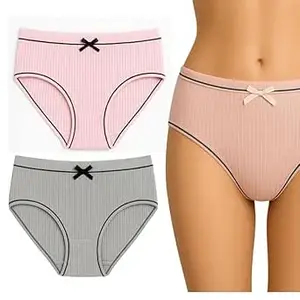 LOURYN KOULYN Women's Ribbed Cotton Brief Panties Set Soft Breathable Underwear with Elastic Waistband Full Coverage Comfort Women and Girls (Multicolour)