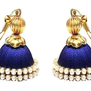 harshanvikaboutique | Plastic Base Silk Thread| jumki Earring |Silk Dori Beads Jhumki Earring| (Ink Blue)