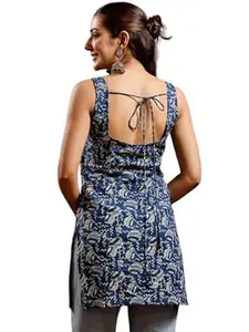 SAICHA Women Cotton Sleeveless Square Neck Paisley Print Kurti, Maroon, Hip Length, Casual and Office Wear