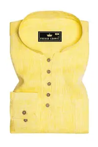 GoldenAura-Primrose Yellow Solid Premium Luxuries Linen Casual Kurta Shirt