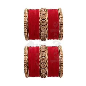 Chinar Jewels Red & Golden Metal Bangle Set Designer Traditional Ethnic Bangle Set for Both Hands For Women/Girls. This Beautiful, Dazzling Bangles Set Will Enhance GirlsWomen's Beauty. (Red, 2.40)