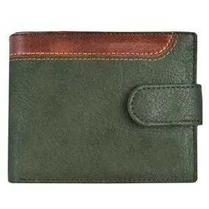 CLOUDWOOD Green-Brown Dual Color Bi-Fold Leather 3 ATM Card Slots Wallet for Men -WL46