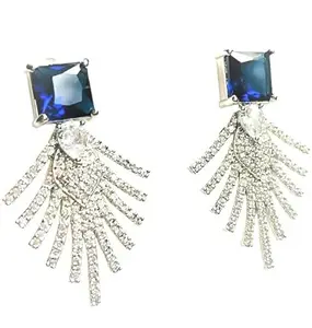 Sterling Glitz Jewels Dark Blue American Diamond Drop Stud Earrings For Women And Girls