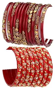 Colorful Glass Bangle/Kada Set Combo Ornamented With Colourful Chips & Beads_G1912 (AkBang2-ZV1.b_bang)