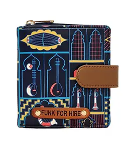 Funk For Hire Women Printed Vegan Leather Small Wallet - Navy Blue