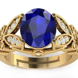 LMDLACHAMA 8.25 Ratti Certified Original Blue Sapphire Gold Plated Ring Panchdhatu Adjustable Neelam Ring for Men & Women by Lab Certified