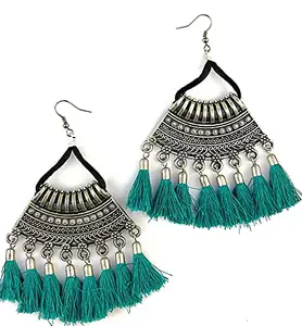 Karatcart Afghani Tribal Oxidised Fashion German Silver Dangler Earrings for Women
