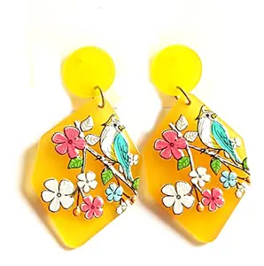 Mirage - Beautiful light yellow light weight bird hanging earrings