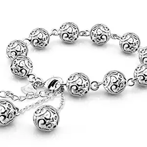 Via Mazzini Silver Plated Hollow Beads Bracelet for Women and Girls (Bracelet0382)