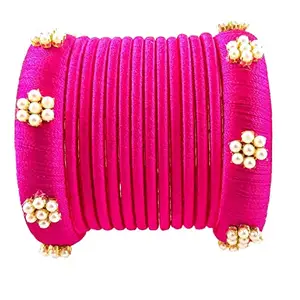 HABSA HABSA Hand Made Fancy Festival Silk Thread Bangles Plastic Bangle Set for Women(Pink) (Pack of 14) (Size-2/8)