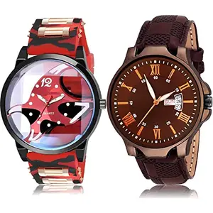 NIKOLA Heart Analog Red and Brown Color Dial Men Watch - BC61-BRM2 (Pack of 2)