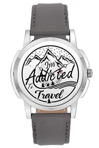 BIGOWL Travel Watch I am Addicted to Travel Airplane World Map Design Leather Strap Casual Wrist Watch for Men - Perfect Gift for Travellers - Watch with Moving Airplane Seconds Hands