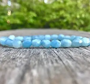 LKBEADS Natural Aquamarine 7-9mm Oval Shape Faceted Cut Beads 7.5 inch Stretchable Bracelet for Men & Women.|STBR_RR_00863_7.5