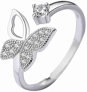 Silver Butterfly Ring with Crystals, Minimalist Design, Quality Material