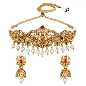 Shining Diva Fashion Latest Stylish Design Fancy Pearl Choker Traditional Necklace Jewellery Set for Women (16484s)