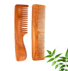 Rufiys Original Wooden Neem Comb Combo Set for Women & Men | Help Hair Regrowth |Dandruff Remover (Pack of 2)