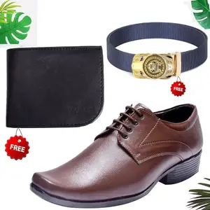 Unique Trendy Formal Shoes/Party Shoes/Shoes Combo with Free Wallet & Belt for Men and Boys (BAZAAR846_AXR-TC-1004) Multicolor