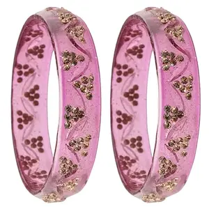 LAVAZZA Trendy Crystal Glass Bangles Kada Set For Women & Girls with Sparkling Golden Zircon Diamonds | Bangles For Women 2.8 | AD Bangles | transparent Glass Bangles -(LV_MD5-Wine-2.8)
