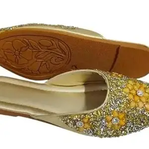 Women's Ethnic Traditional Slip-On Flats Cushioned Beautiful for Comfort | Comfortable & Stylish for Girls & Women KF_8_Yellow_7 KF164