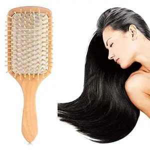 NYAMAH SALES Hair Brush Wooden Detangling Brushes Natural Detangler Paddle Hairbrush for Women Men Kids Stimulate Scalp Help Growth Add Hair Shine (Wooden Bristles)