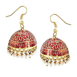 9blings Maroon Meenakari Collection Handpainted Pearl Jhumka Earrings Women Girls Fashion