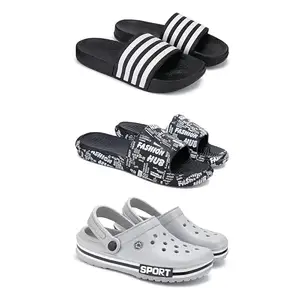 Lightweight,Classic SliderSandals with Clogs for Men-Combo(3)-3024-3103-3016-8 Grey-2123