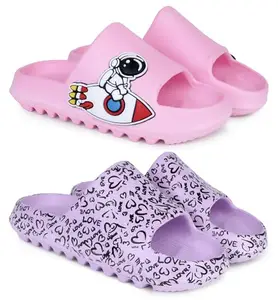 Pampy Angel Combo Pack of 2 Slipper/Flip Flops/Slides for Women,(Tato-Spac-Pink,YW-Love-Purple),39 (Euro)