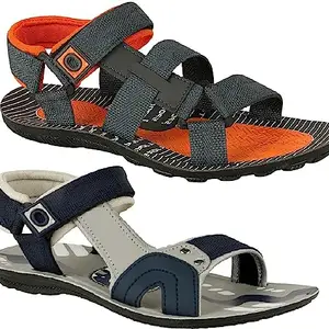 GENIAL Men's Navy, Grey Sports Sandals | Size - 9 | PWR-10 ORNG/SPR-16 G/B-9