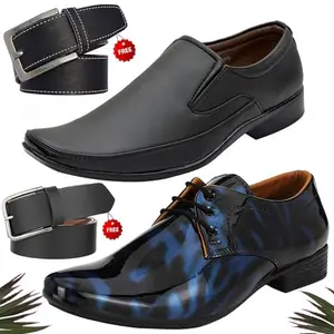 Aadab Formal Shoes/Party Shoes/ 2 Shoes Combo with Free 2 Belt for Men and Boys (BAZAAR9781_PV-LNG-101) Multicolor