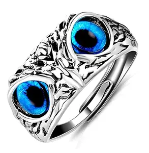 Stylewell Unisex Funky Trending Adjustable/Openable Stainless Steel Decorative Creative Crystal Glasses Blue Demon Eyes Owl/Ullu Bird Face Design Thumb Finger Ring For Good Luck And Wisdom