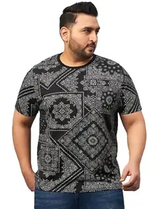 AUSTIVO Men Printed Graphic Round Neck T-Shirt-194A_3XL Black