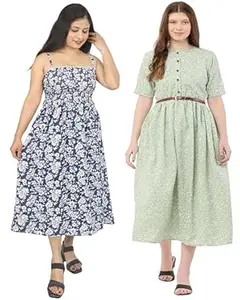Miranga Women's Knee Length Dress, Pack of 2