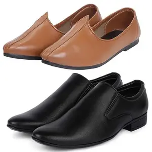 Vitoria l Boys Black Silipon Formal Shoes with Black Jutti Combo/9