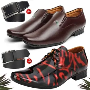 Aadab Trendy Formal Shoes/Party Shoes/ 2 Shoes Combo with Free 2 Belt for Men and Boys (BAZAAR9965_PV-LNG-101) Multicolor