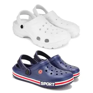 Lightweight Classic Clogs || Sandals with Slider Adjustable Back Strap for Men-Combo(2)-3122-3015-7 Blue(COMBO(2)-3122-3015-7_BZ)