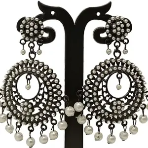 Traditional Dangle Earrings for Women, Black, Indian Inspired Design (WHITE)