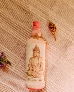 Sandy's creativity Decorative Glass bottle for Home, spa, office, Caffe. Sandy's creativity upcycled bottle for Gifting purpose. (Pink buddha)