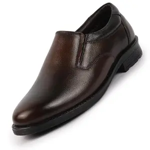 FAUSTO FST KI-483 TAN-43 Men's Tan Genuine Burnish Leather Formal Dress Slip On Shoes with Memory Cushion Footbed for Office|Work|Loafer (9 UK)