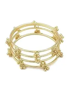 Gold-Toned Bangle Set with Ghungroo Charms, Traditional Indian Jewelry, 4 Piece Stackable Bangles