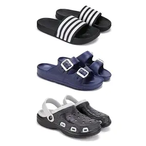 Lightweight,Classic SliderSandals with Clogs for Men-Combo(3)-3024-3116-3018-7 Black-2970