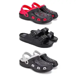 DRACKFOOT-Lightweight Classic Clogs || Sandals with Slider Adjustable Back Strap for Men-Combo(5)-3017-3115-3018-10 Black