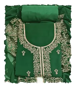 Women's Emobroidery Copper zari work Salwar suit Dress Material With Faux Georgette Unstiched Top and Border Work Georgette Heavy Duppata (Free Size) (Parakeet Green, Free size)