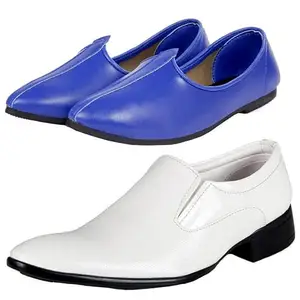 Vitoria Gracefull Men Plain White Formal Shoes with Black Jutti Combo/7