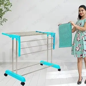 VAIDUE Cloth Drying Stand, Stainless Steel Heavy Duty Mobile Towel Rack|4-Tier Collapsible Rolling Cloth Dryer Stand with Foldable Wings for Balcony Bedroom Indoor and Outdoor Drying Rack
